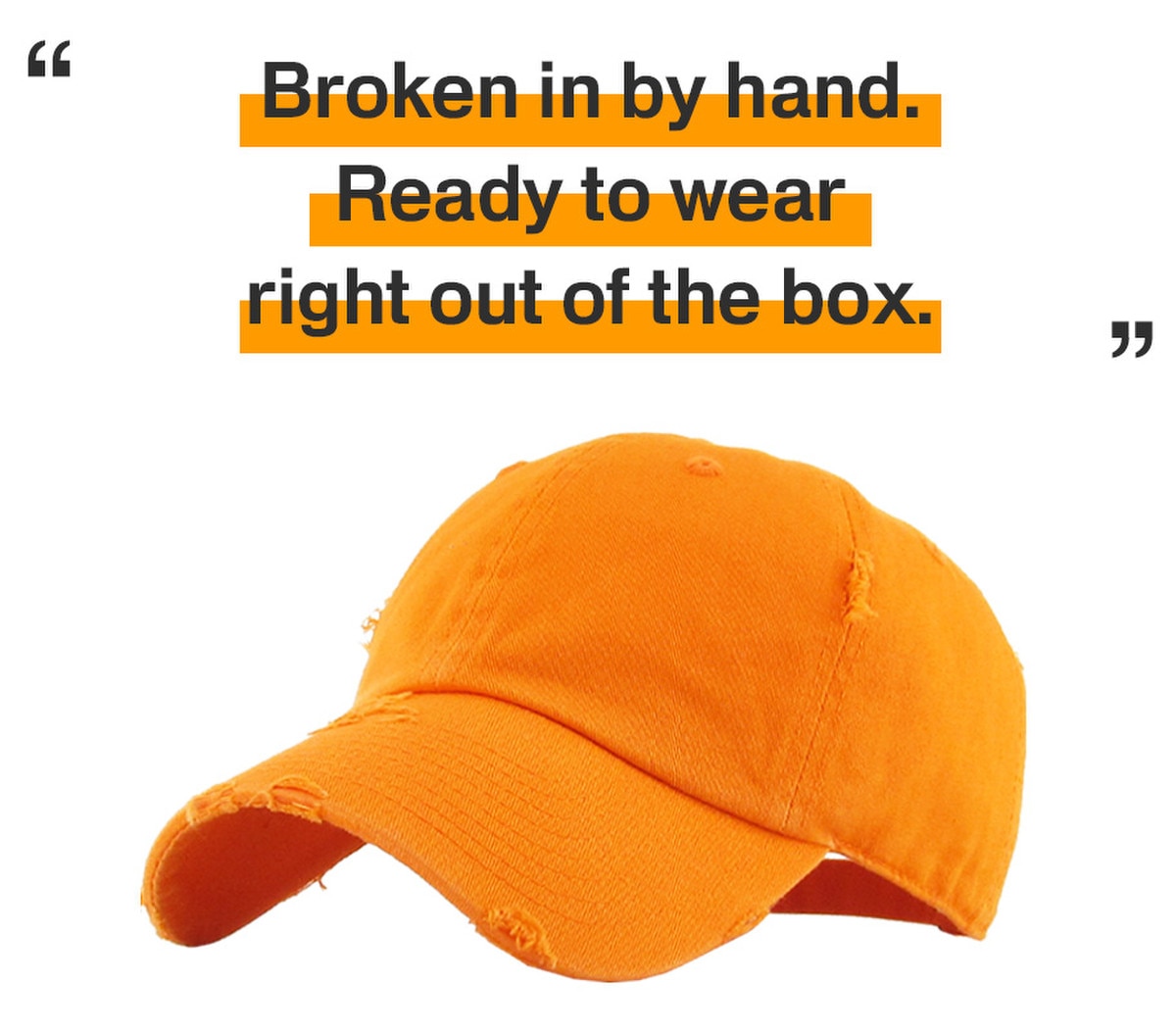 Orange Distressed Vintage Baseball Cap Front Side View